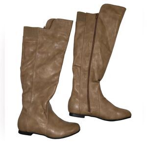 Vegan Leather I.D. Required Jackpot Light Tan Cream Tall Riding Boots Knee High